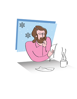 Thoughtful Man Winter Window PNG image