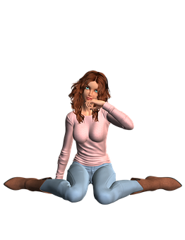 Thoughtful3 D Animated Girl PNG image