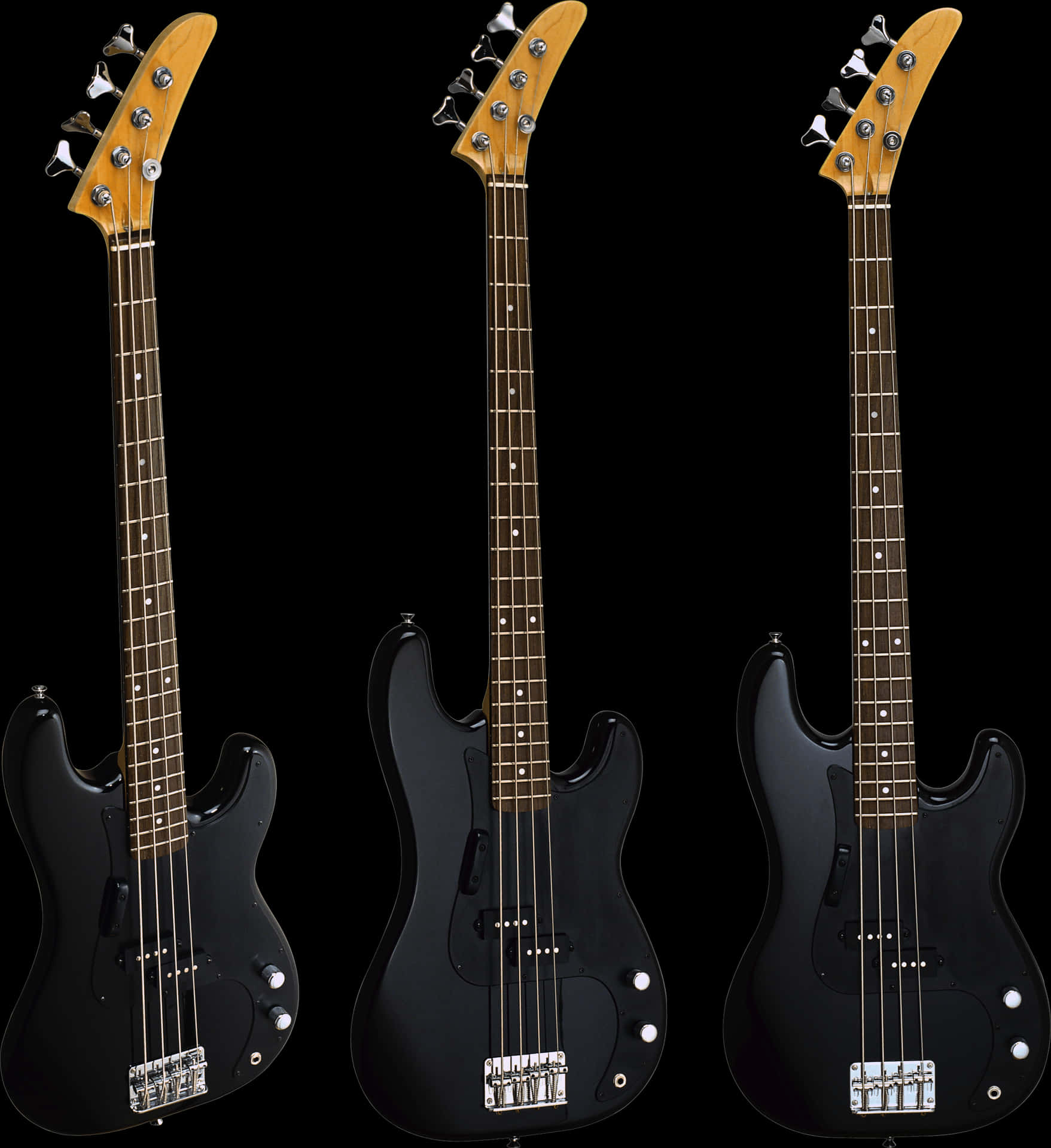 Three Black Bass Guitars PNG image