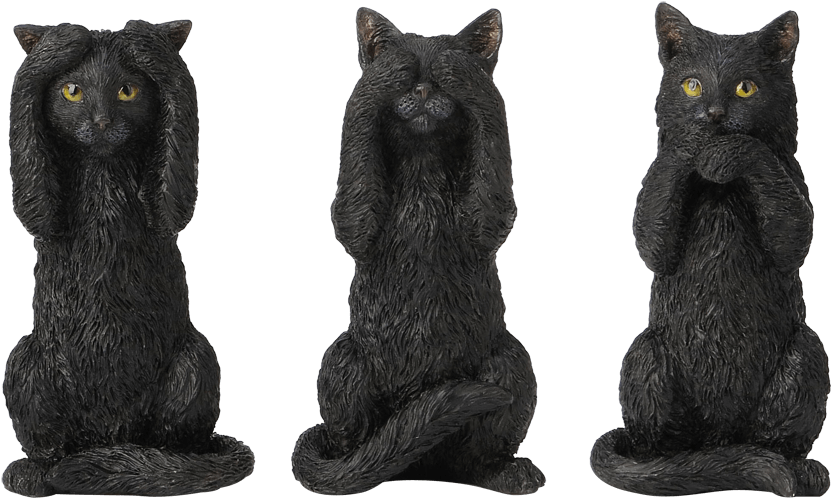 Three Black Cats Posing Statues PNG image