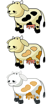 Three Cartoon Cows Vertical Array PNG image