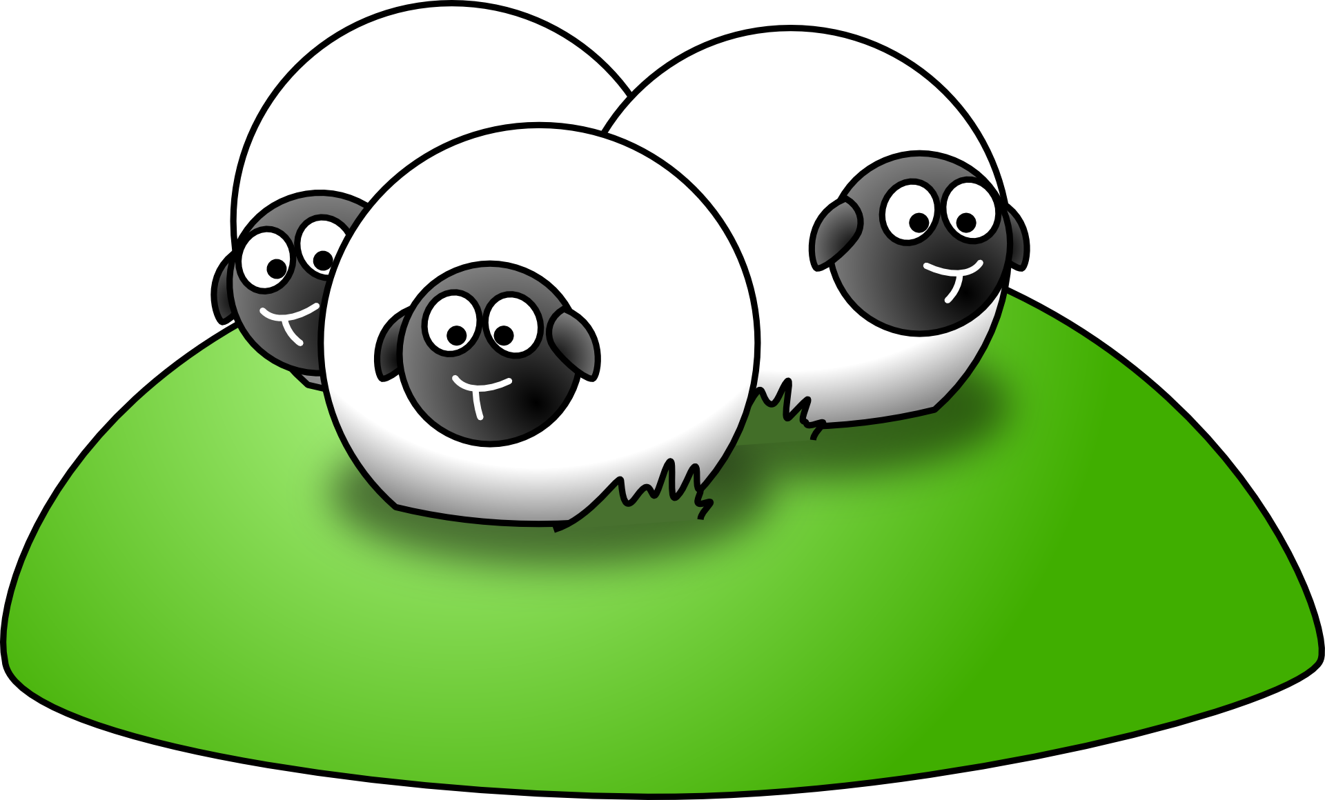 Three Cartoon Sheepon Green Hill PNG image