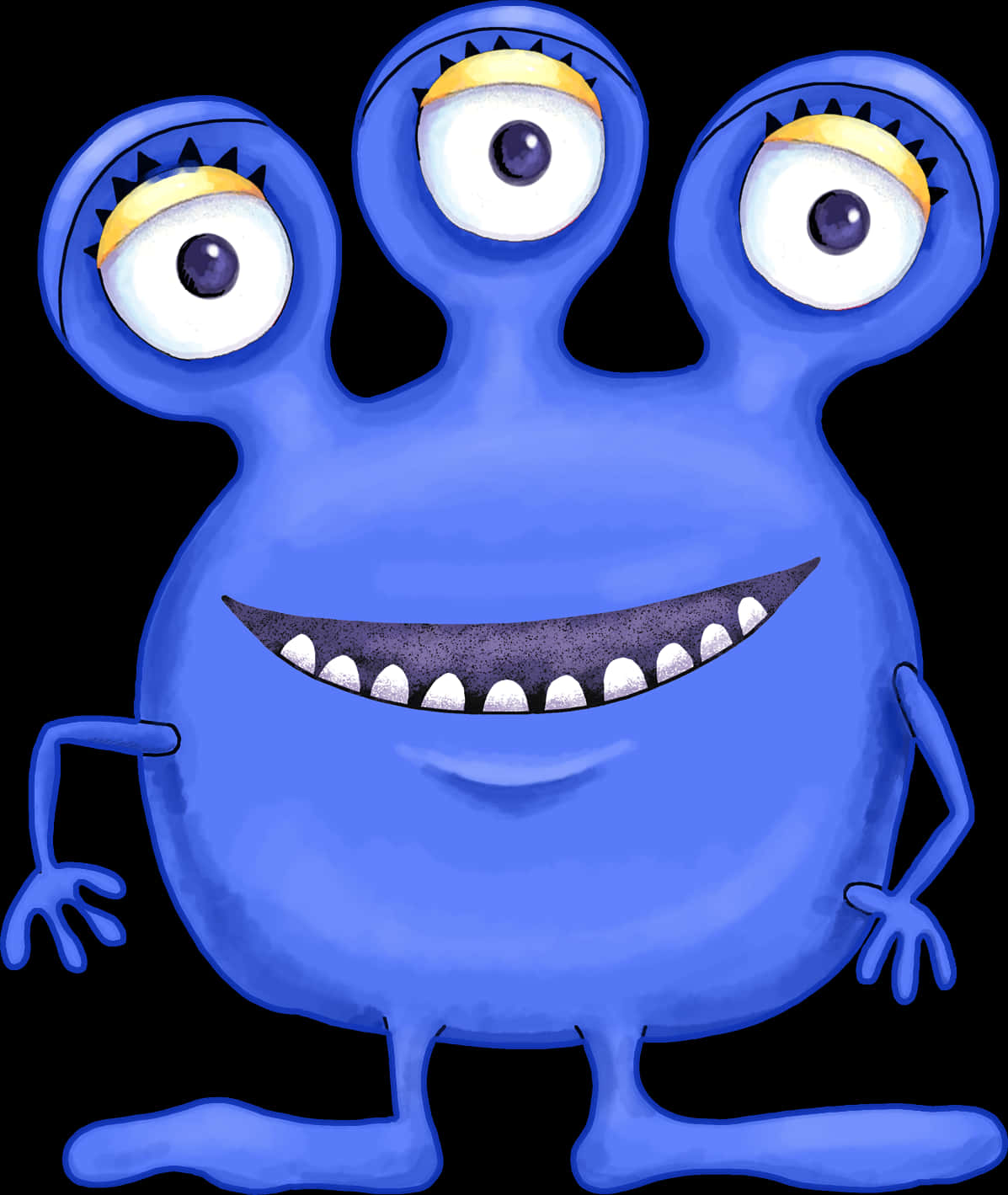 Three Eyed Blue Alien Cartoon PNG image