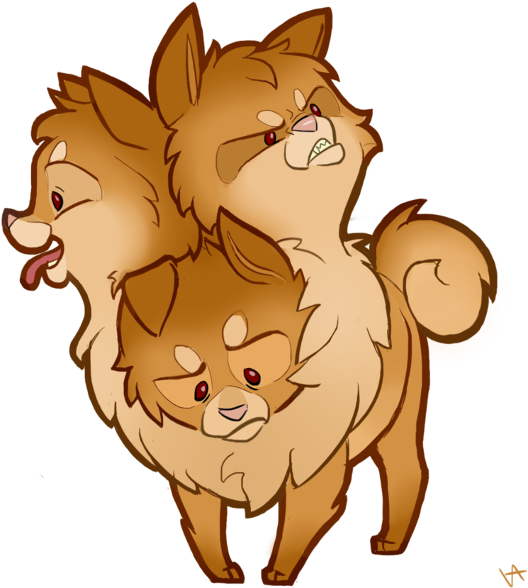 Three Headed Cartoon Dog Illustration PNG image