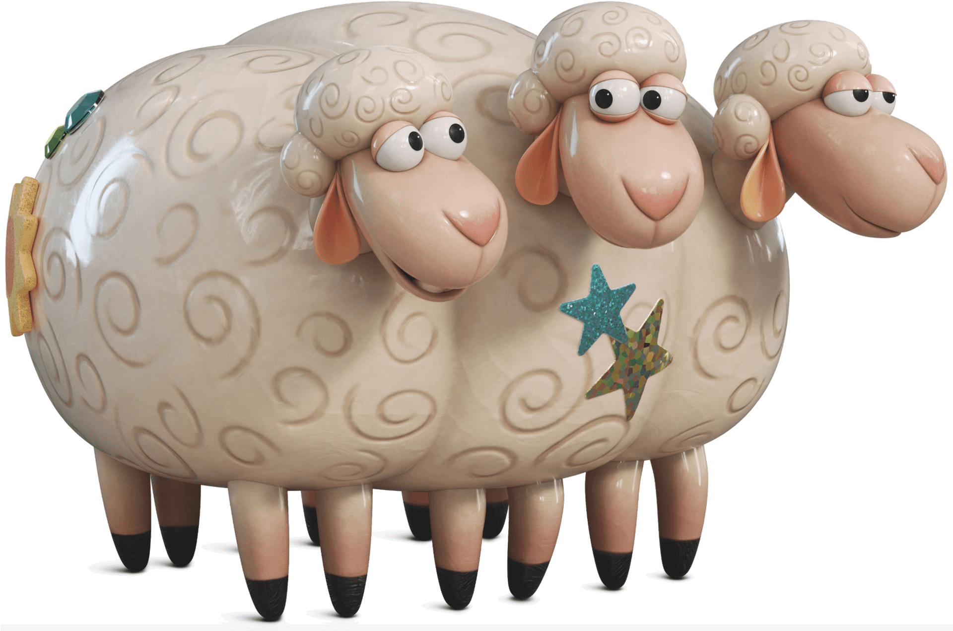 Three Headed Sheep Toy PNG image