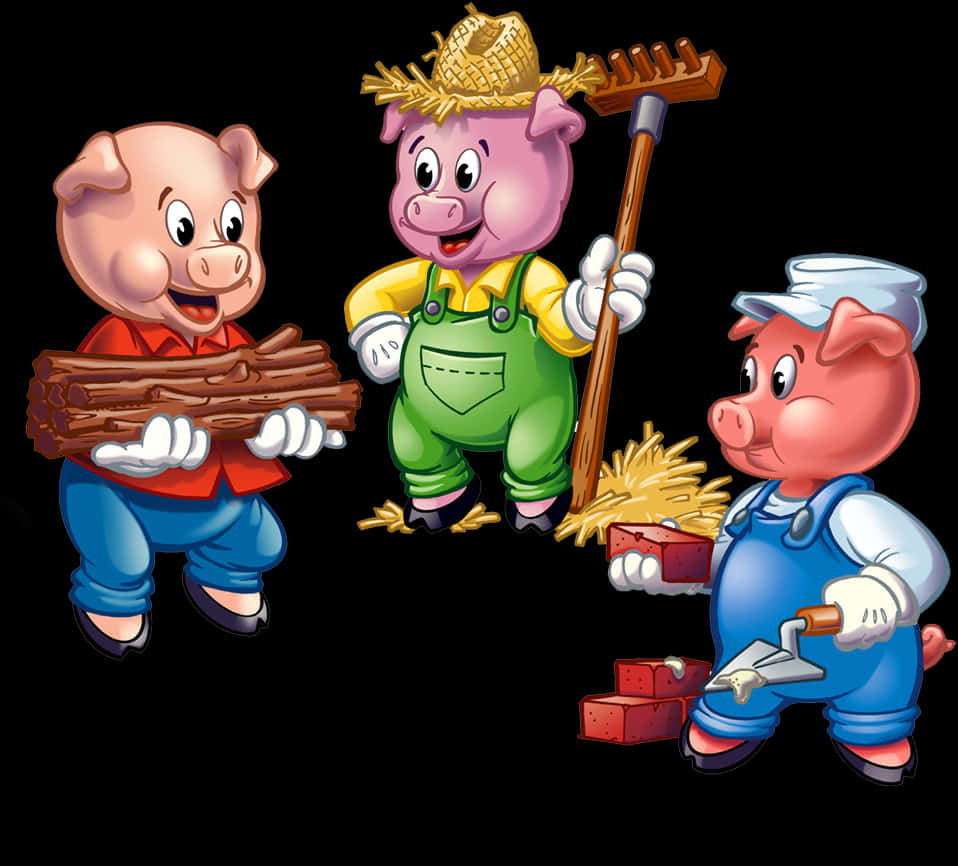 Three Little Pigs Cartoon PNG image