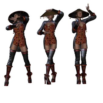 Three Poses Asian Themed Character PNG image