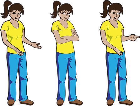 Three Poses Cartoon Girl Vector PNG image