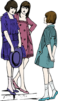 Three Women Standing Conversation Illustration PNG image