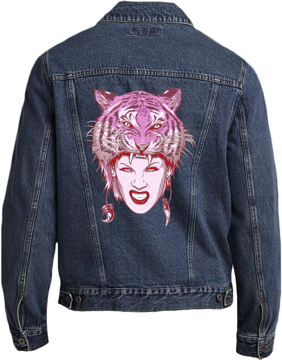 Tiger Face Denim Jacket Back PNG image