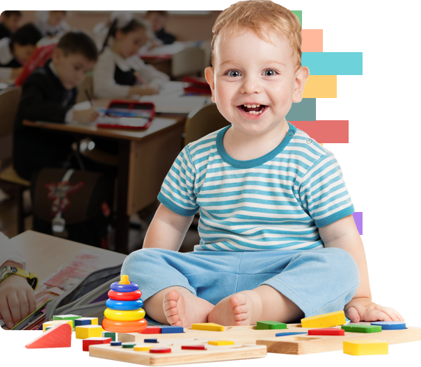 Toddler Playing Alone While Students Study PNG image