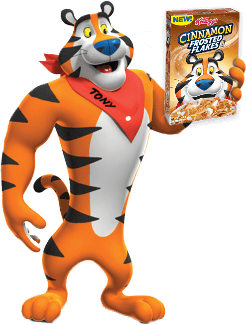 Tony The Tiger With Cinnamon Frosted Flakes PNG image