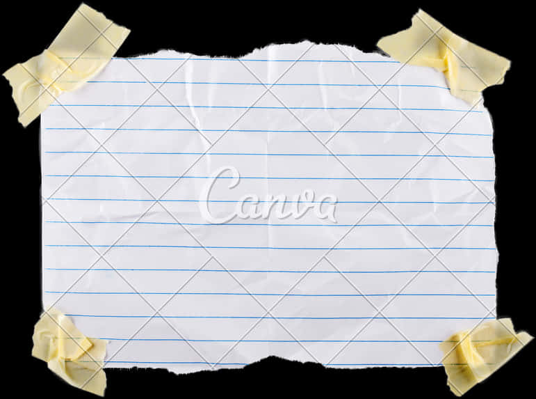 Torn Lined Paper Taped Black Background PNG image