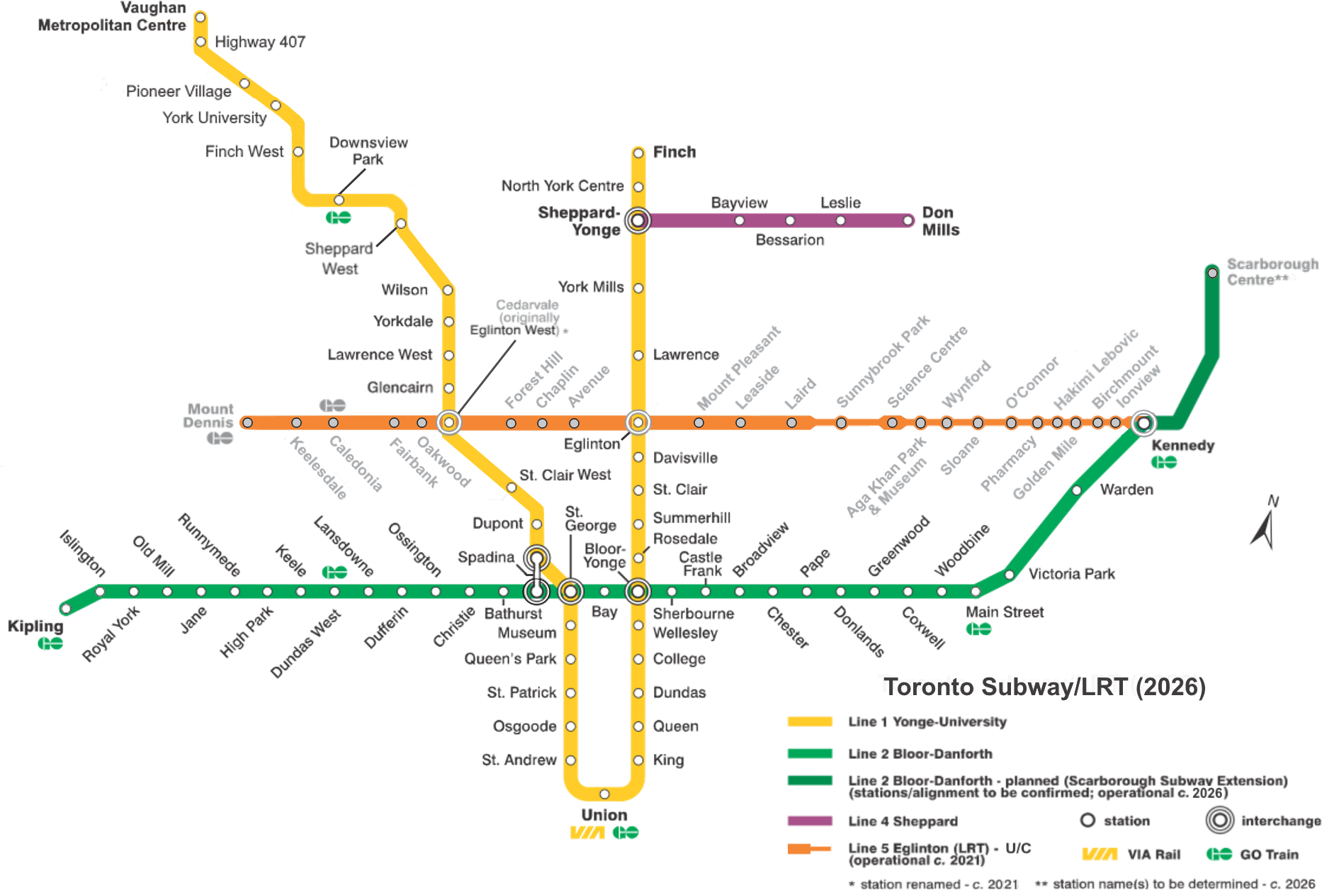 Toronto Subway Map2026 PNG image