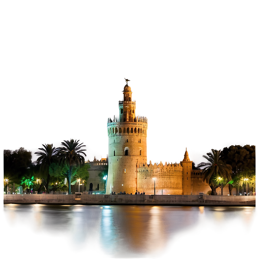 Torre Del Oro Sevilla Night View Png Aox75 PNG image