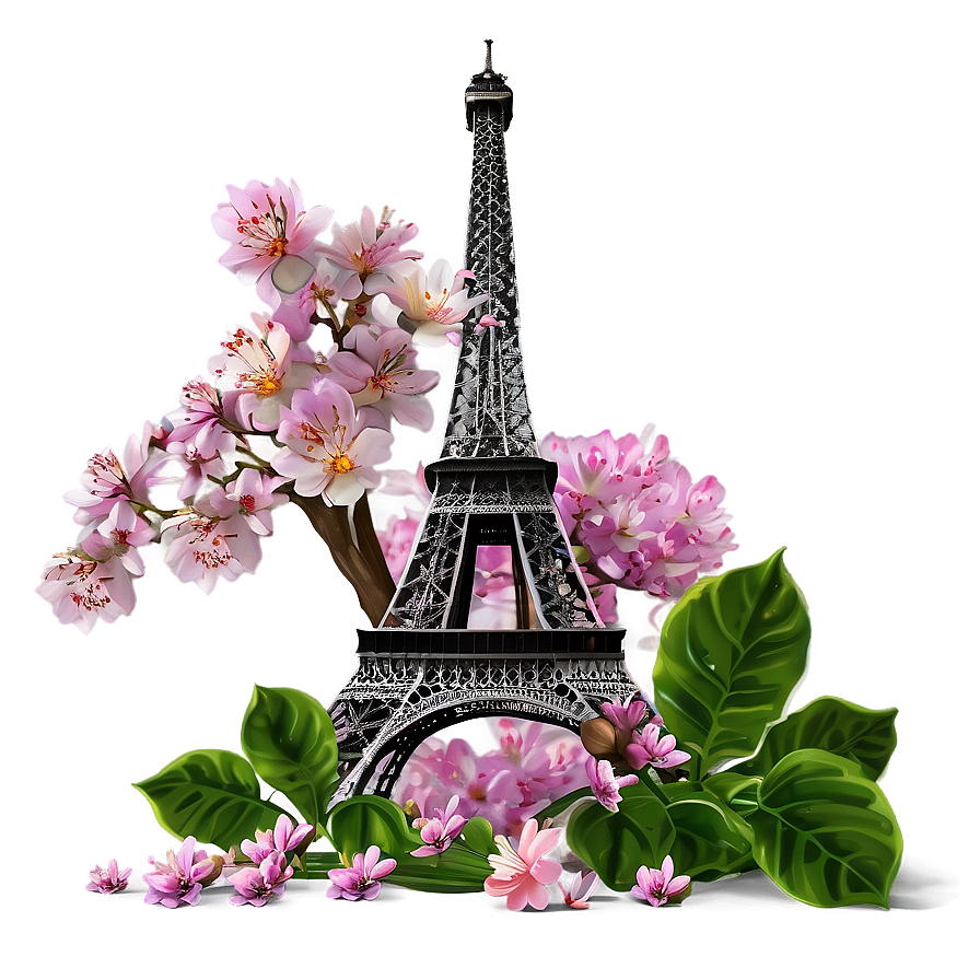 Torre Eiffel And Blooming Spring Png 06262024 PNG image