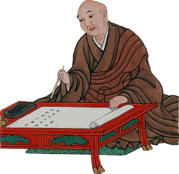 Traditional Asian Scholar Writing Illustration PNG image