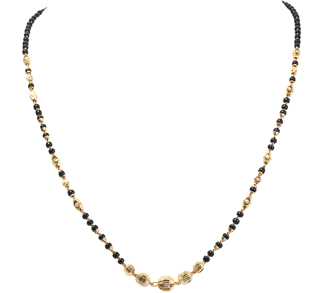 Traditional Black Beaded Gold Mangalsutra Design PNG image