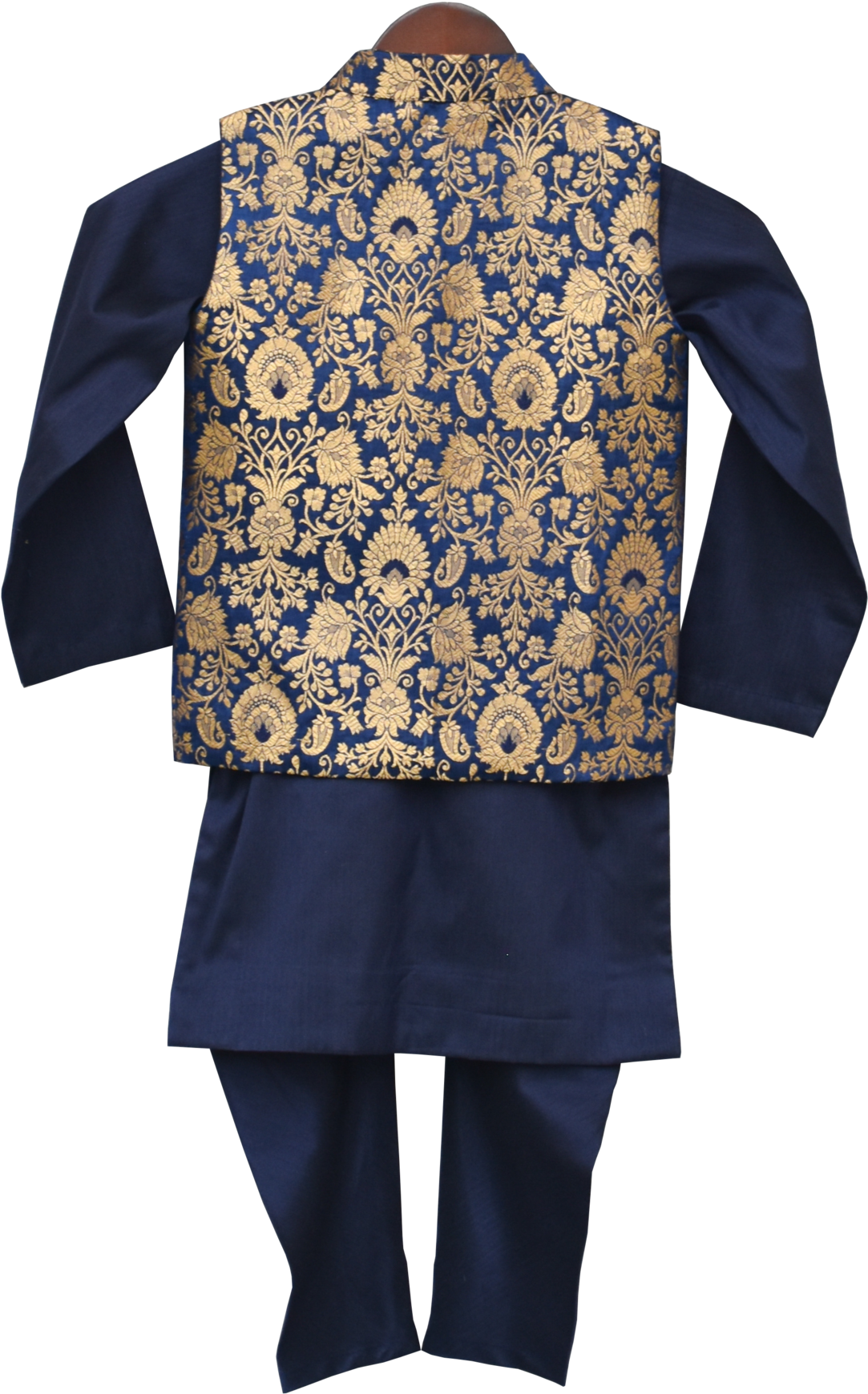 Traditional Blue Kurta With Gold Embroidery PNG image