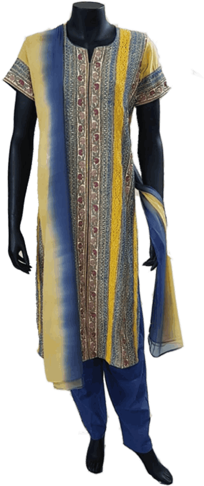 Traditional Blue Yellow Salwar Suit Mannequin PNG image