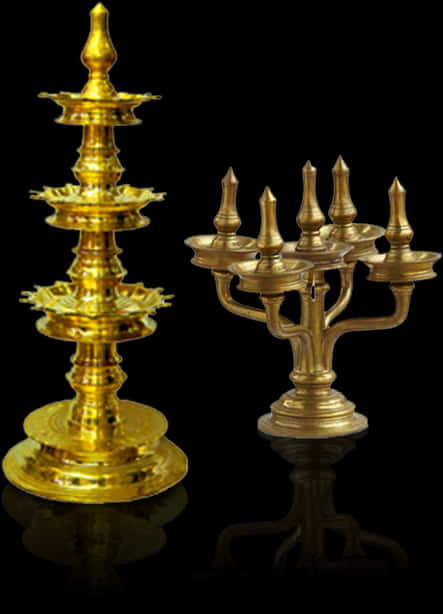 Traditional Brass Vilakku Lamps PNG image