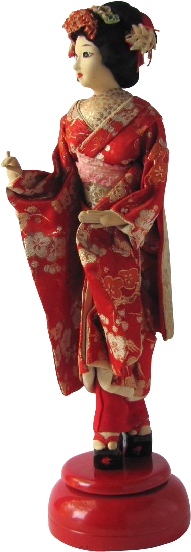 Traditional Geisha Doll Red Kimono PNG image
