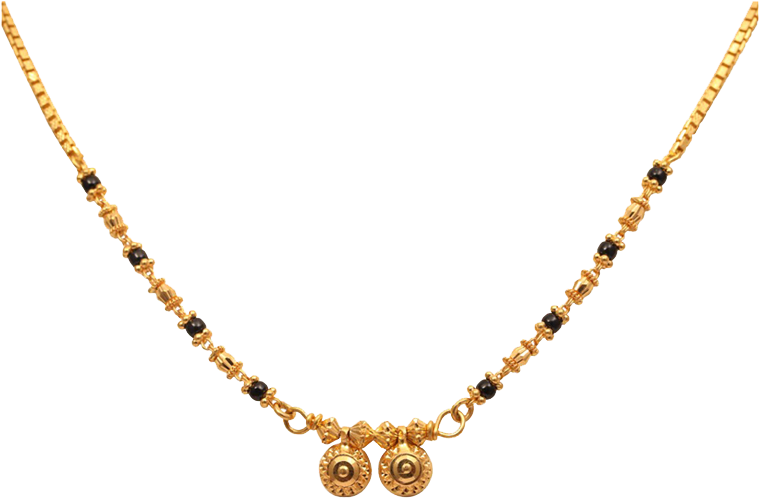 Traditional Gold Black Beaded Mangalsutra Design PNG image