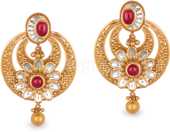 Traditional Gold Floral Earringswith Gemstones PNG image