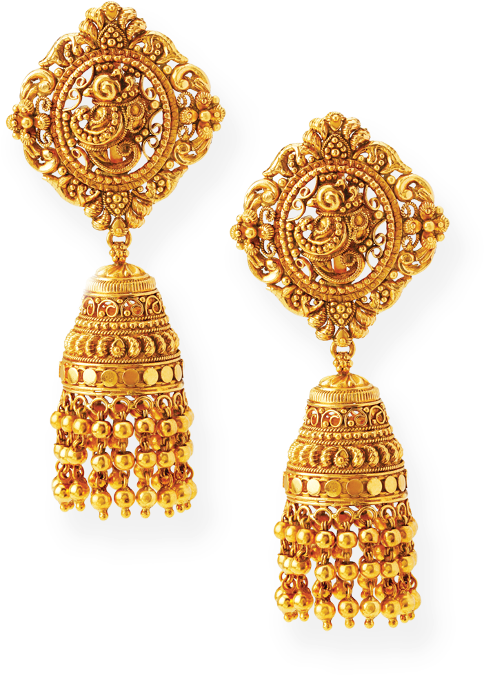 Traditional Gold Jhumka Earrings PNG image