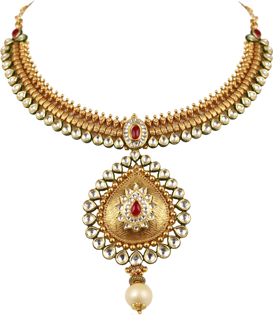 Traditional Gold Necklace Design PNG image
