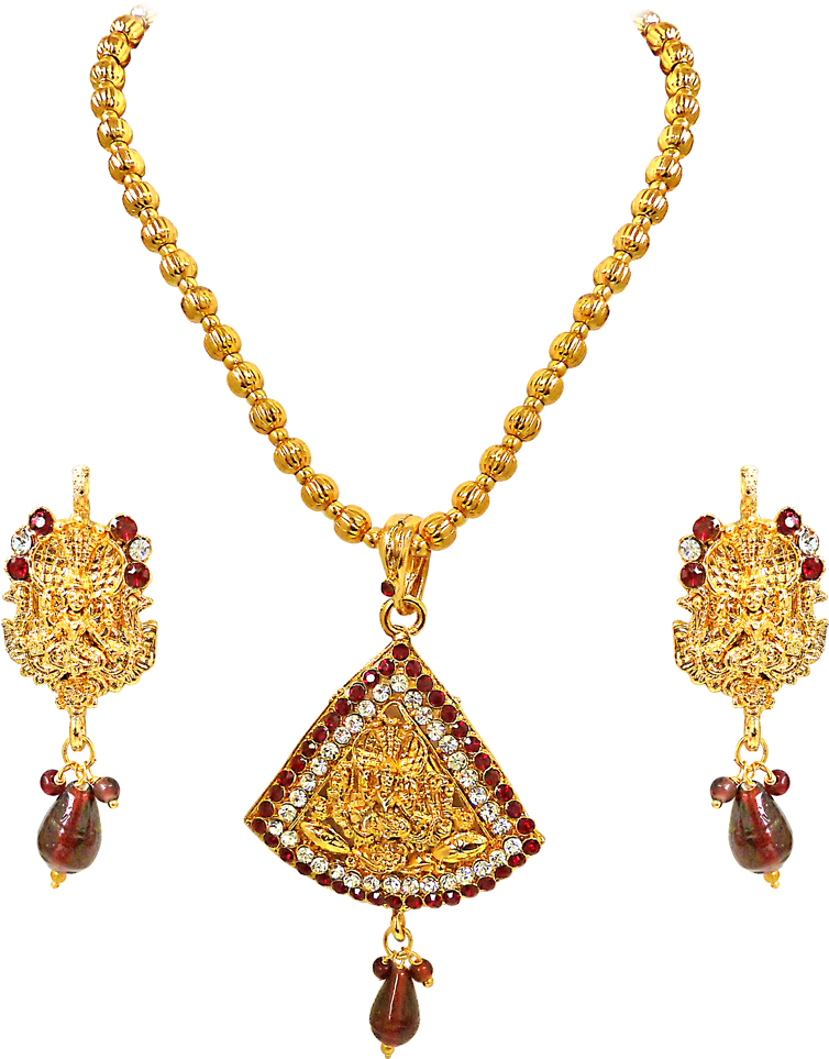 Traditional Gold Necklace Earrings Set PNG image