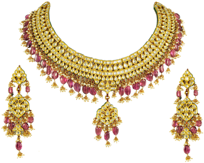 Traditional Gold Necklace Earrings Set PNG image