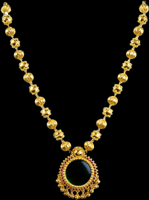 Traditional Gold Necklacewith Gemstone Pendant PNG image