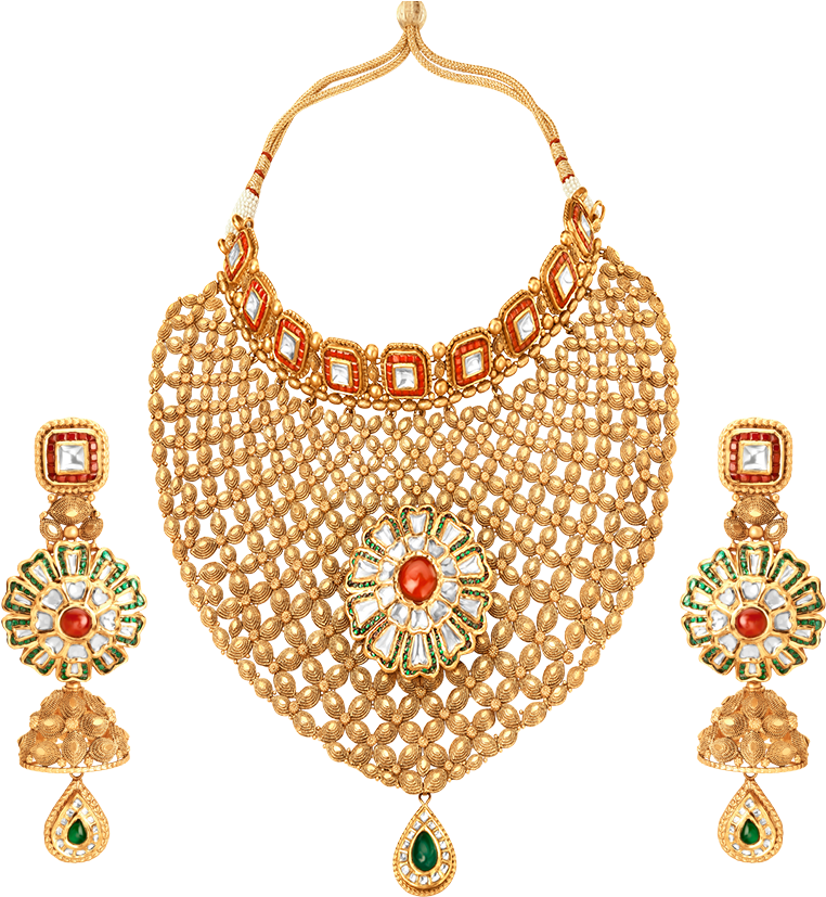 Traditional Golden Jewelry Setwith Gems PNG image