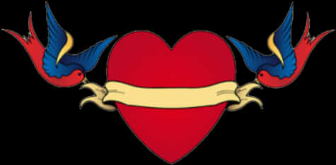 Traditional Heartand Swallow Tattoo Design PNG image