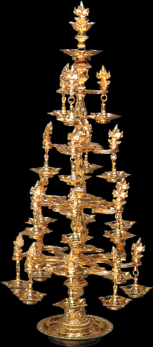 Traditional Indian Brass Lamp PNG image