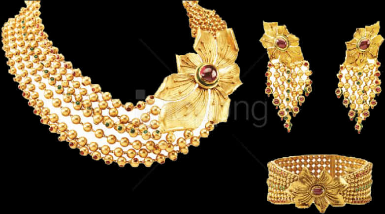 Traditional Indian Gold Jewelry Set PNG image