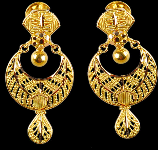 Traditional Indian Gold Jhumka Earrings PNG image