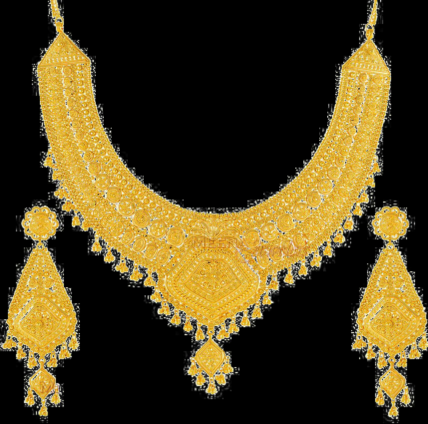 Traditional Indian Gold Necklace Set PNG image