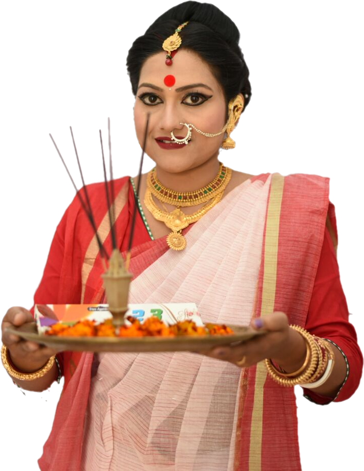 Traditional Indian Woman Holding Agarbatti PNG image