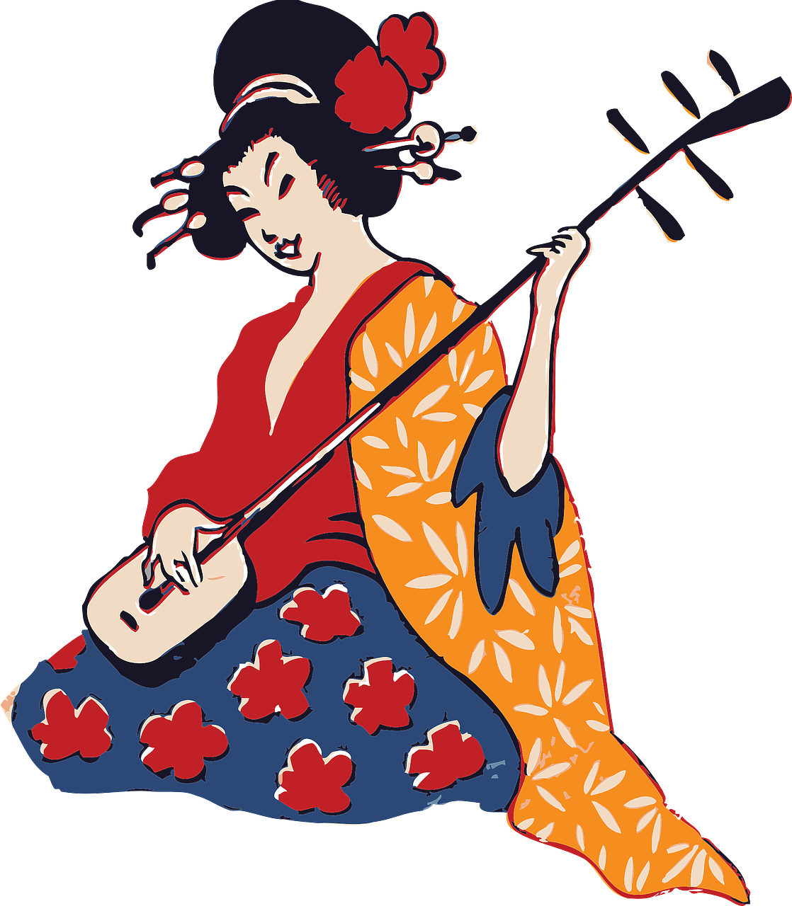 Traditional Japanese Geisha Playing Shamisen PNG image