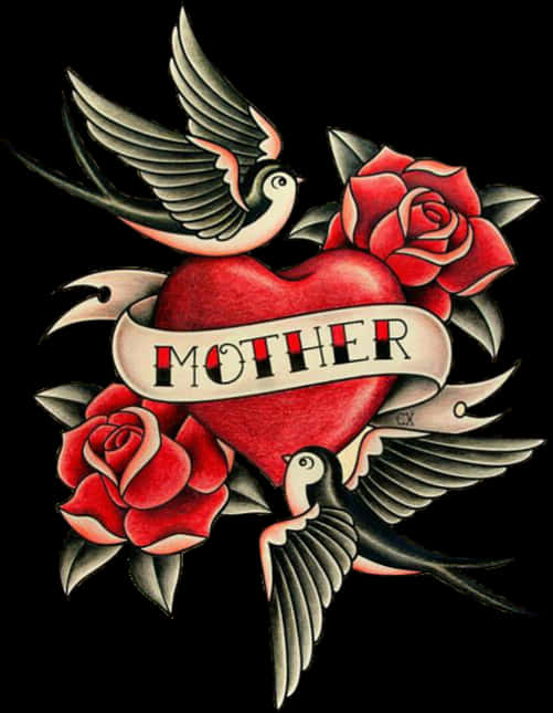 Traditional Mother Heart Tattoo Design PNG image