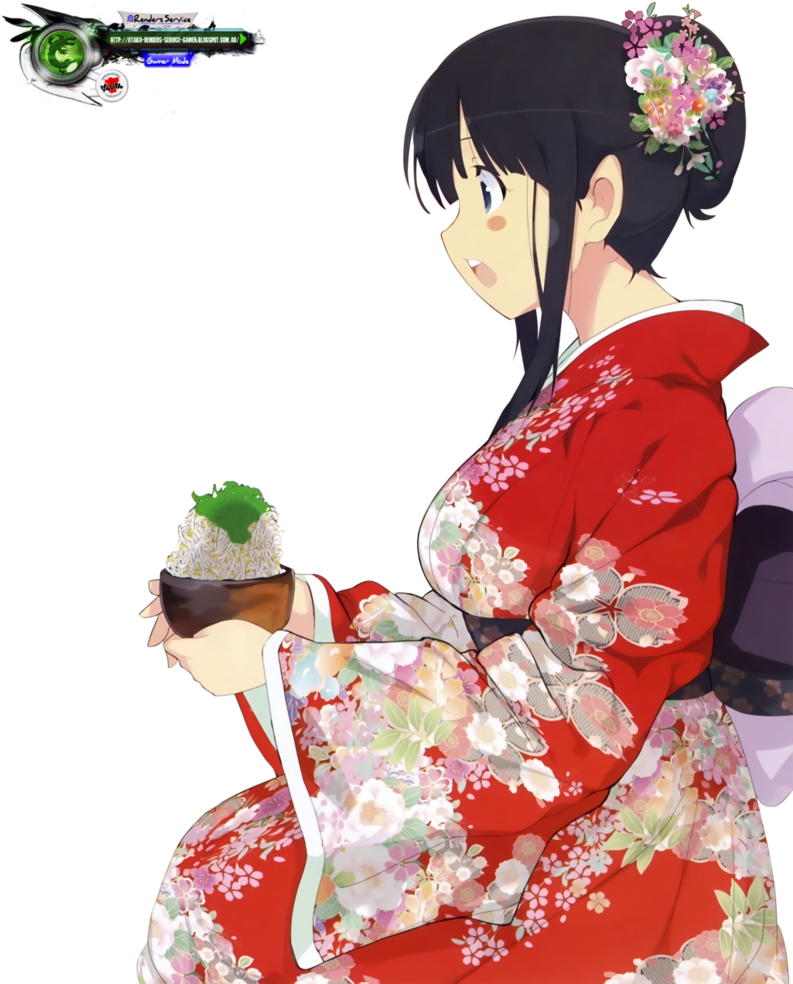 Traditional Red Kimono Anime Girl PNG image