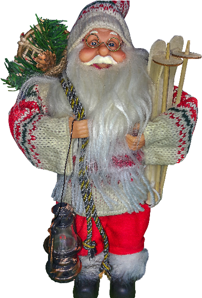 Traditional Santa Figurinewith Lanternand Skis PNG image