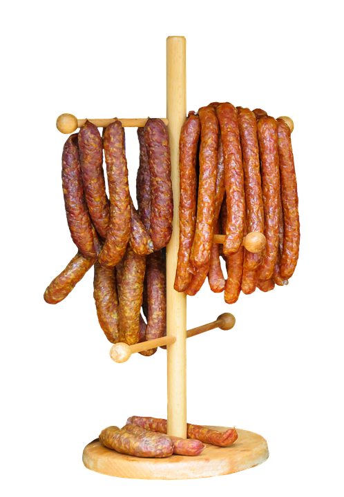 Traditional Sausages Hangingon Rack PNG image