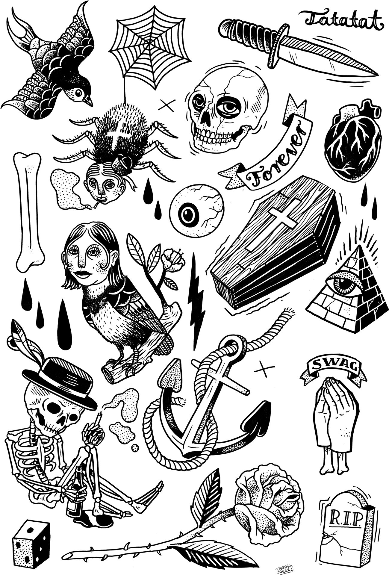 Traditional Tattoo Flash Art Collection PNG image