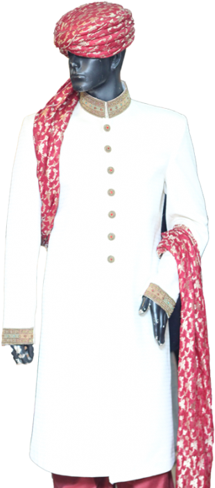 Traditional White Kurtawith Red Accessories PNG image