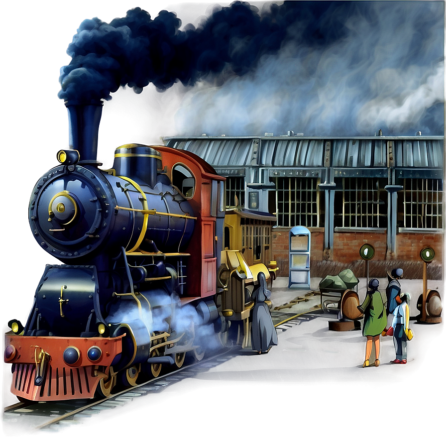 Train Station With Steam Locomotive Png Xtt PNG image