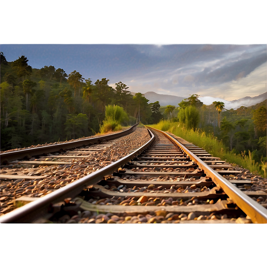 Train Track Sunset Landscape Png 40 PNG image