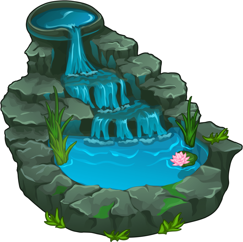 Tranquil Cartoon Waterfall Pond PNG image